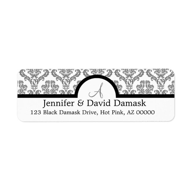 Grey Damask Monogram Labels (Front)