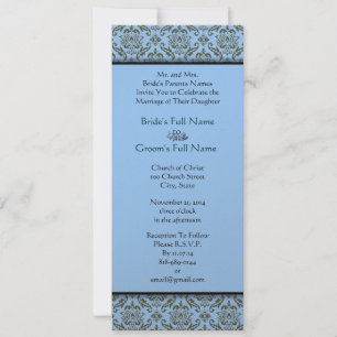 Grey Damask On Aqua Blue Wedding Invitation