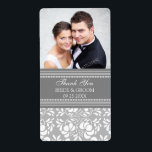 Grey Damask Photo Wedding Labels<br><div class="desc">Elegant Wedding thank you custom photo template labels in stylish grey and white with classic and romantic floral vintage damask pattern,  the perfect addition to your wedding,  available in a wide selection of matching wedding products. Perfect for wedding favours or wedding wine bottle labels.</div>