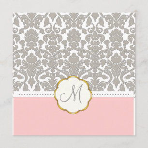 Grey Damask + Pink Accent Wedding Invitations