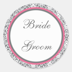 Grey Damask (Pink) Wedding Sticker