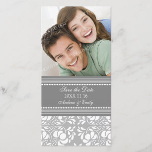 Grey Damask Save the Date Wedding Photo Cards