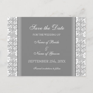 Grey Damask Save the Date Wedding Postcards