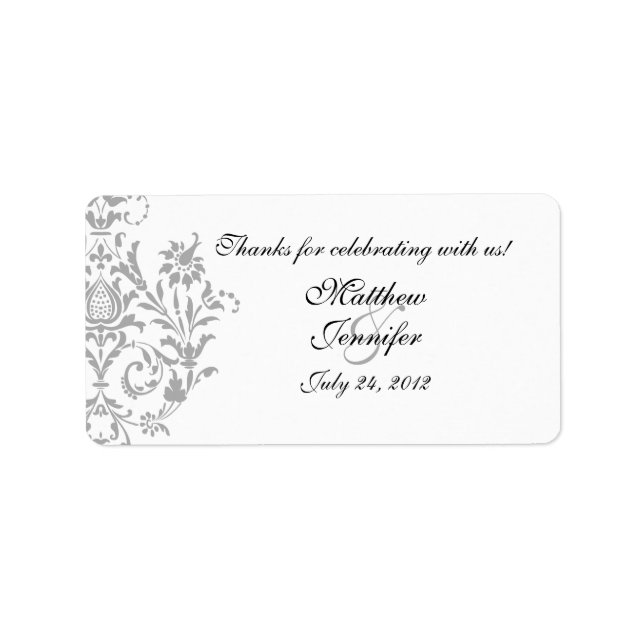 Grey Damask Wedding Favour Labels / Stickers (Front)