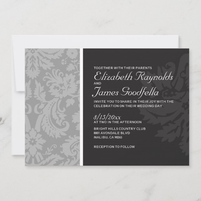 Grey Damask Wedding Invitations (Front)
