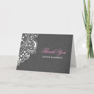 Grey Damask White Mandela- Thank You Card