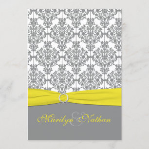 Grey Damask with Yellow Wedding Invitation