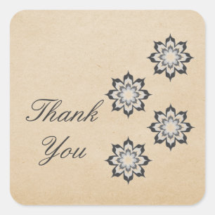 Grey Daring Floral Blooms Thank You Stickers