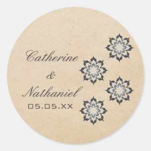 Grey Daring Floral Blooms Wedding Stickers