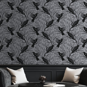 Grey Dark and Moody Gothic Ravens Wallpaper
