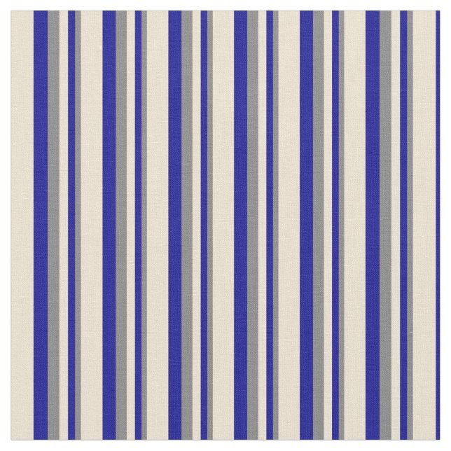 Grey, Dark Blue & Beige Pattern of Stripes Fabric (Close Up)