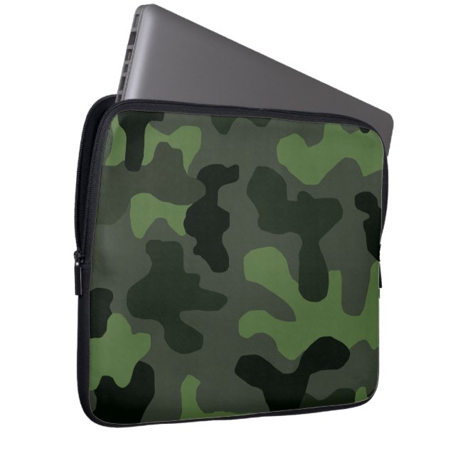 Grey dark green camouflage no.14 print  laptop sleeve (Front Right)