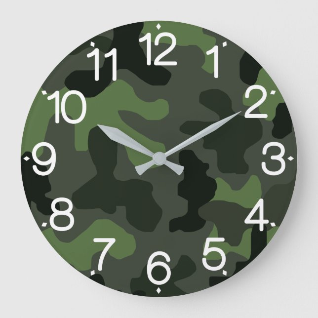Grey dark green camouflage no.14 print   large clock (Front)