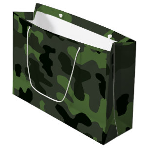 Grey dark green camouflage no.14 print large gift bag