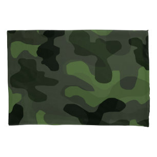 Grey dark green camouflage no.14 print  pillowcase