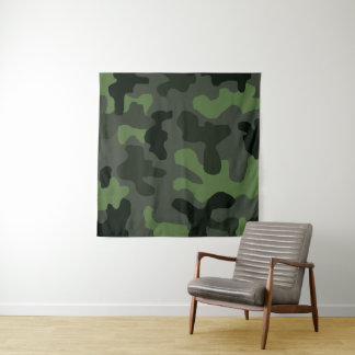 Grey dark green camouflage no.14 print  tapestry