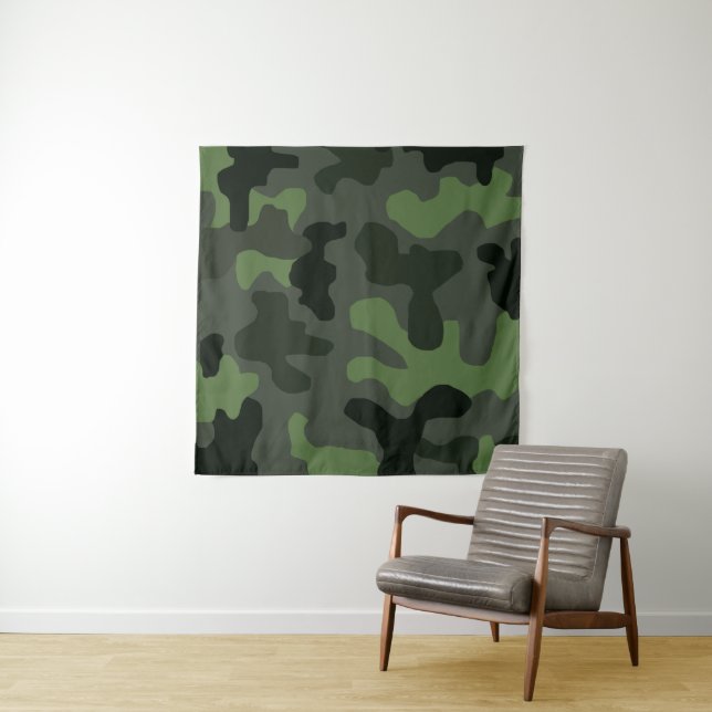 Grey dark green camouflage no.14 print  tapestry (In Situ)