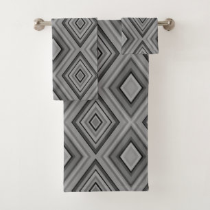 grey, dark grey , geometric pattern bath towel set