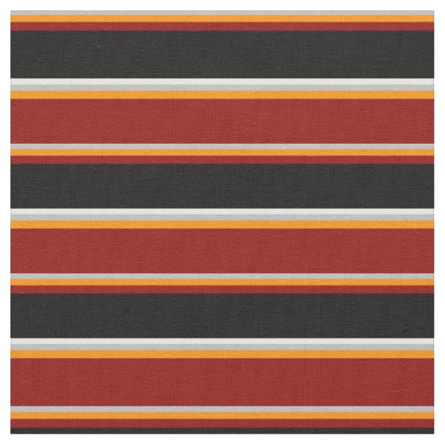 Grey, Dark Orange, Dark Red, Black & White Lines Fabric (Close Up)