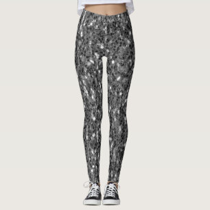 Grey dark silver sparkles faux glitter leggings