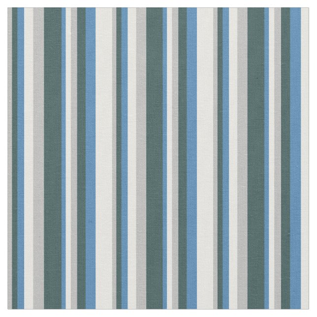 Grey, Dark Slate Grey, Blue, and Mint Cream Lines Fabric (Close Up)