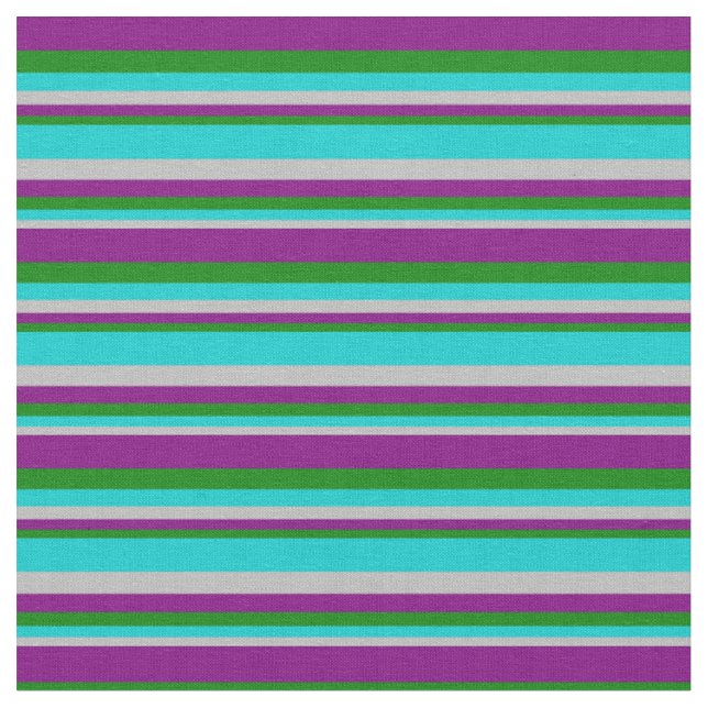 Grey, Dark Turquoise, Green & Purple Lines Fabric (Close Up)
