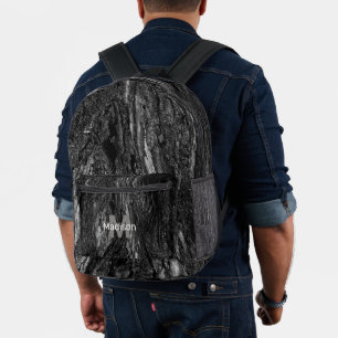 Grey dark wood bark custom Monogram name initial Printed Backpack