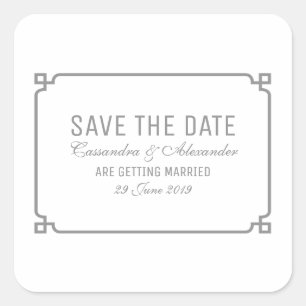 Grey Deco Chic Save the Date Square Sticker
