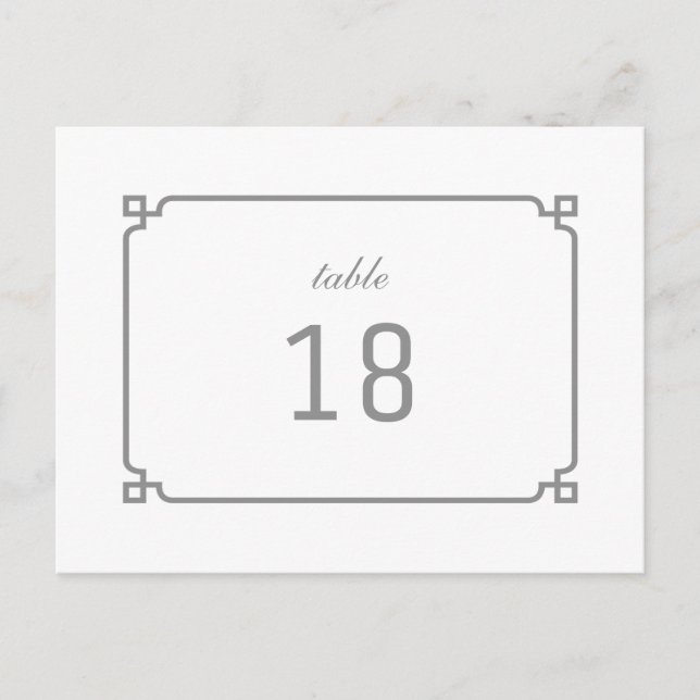 Grey Deco Chic Table Number Postcard (Front)