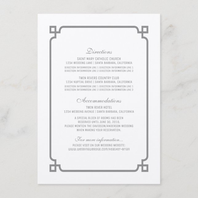Grey Deco Chic Wedding Info Card (Front)