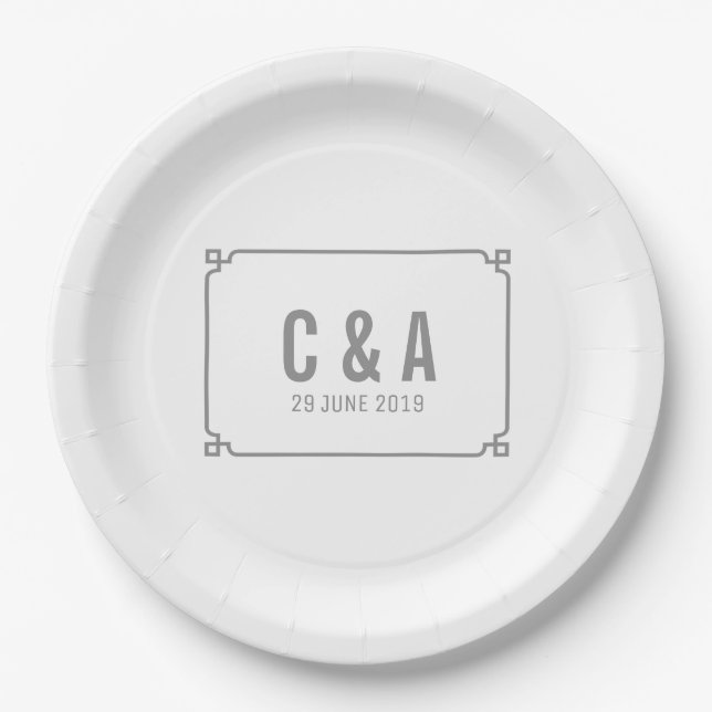 Grey Deco Chic Wedding Paper Plate (Front)