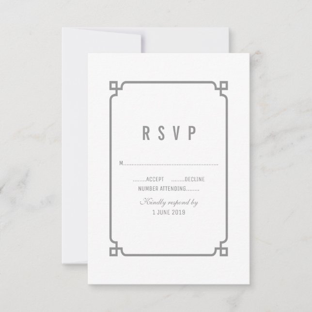 Grey Deco Chic Wedding RSVP Card (Front)