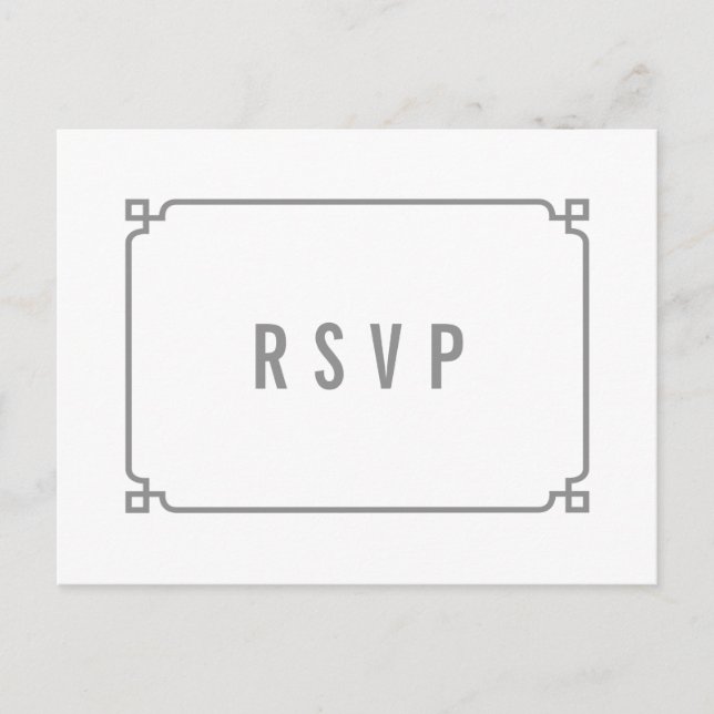 Grey Deco Chic Wedding RSVP Postcard (Front)