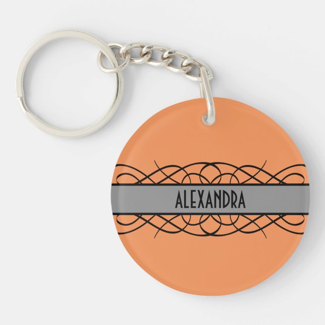 Grey Deco Flourish Acrylic Keychain (Front)