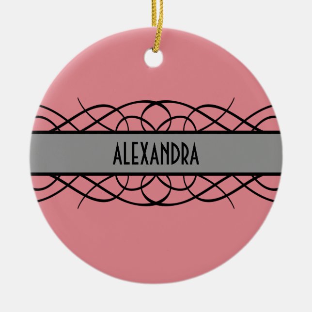 Grey Deco Flourish Ceramic Tree Decoration (Front)