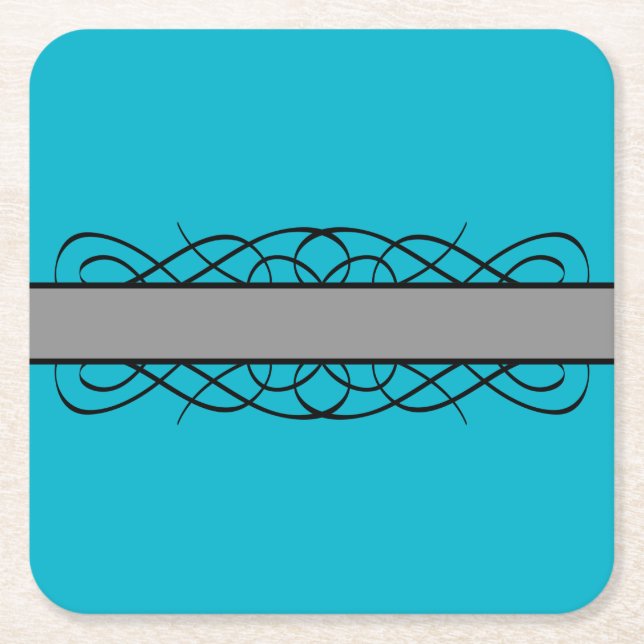Grey Deco Flourish Paper Coaster (Front)