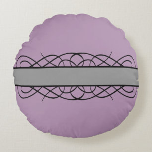 Grey Deco Flourish Round Pillow