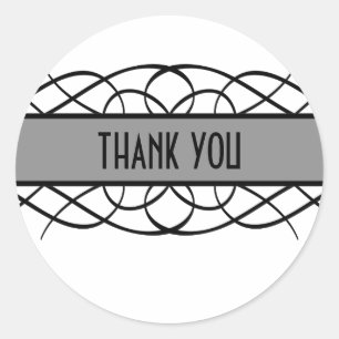 Grey Deco Flourish Thank You Stickers