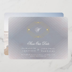 grey deco monogram photo gold SAVE THE DATE