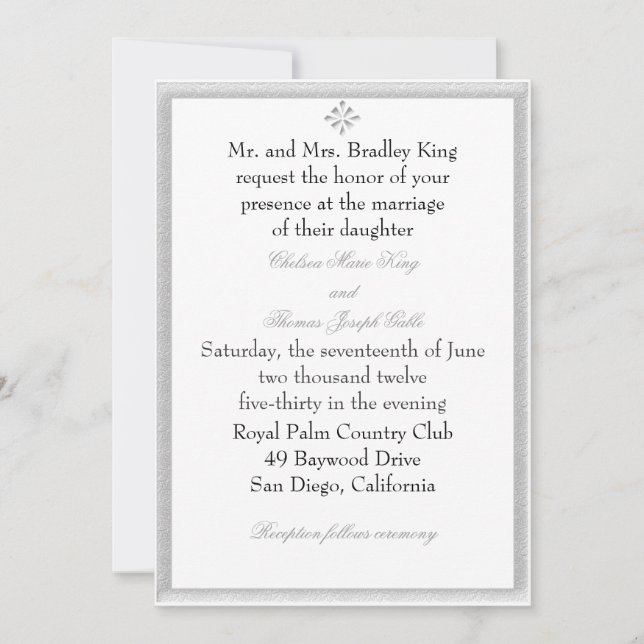 Grey Decorative Border Wedding Invitation (Front)