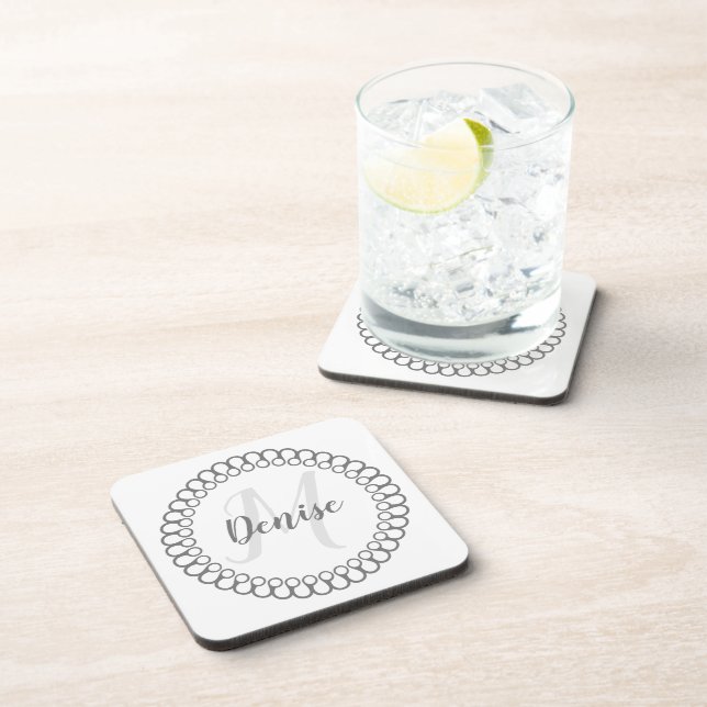 Grey Decorative Circle Monogram Coaster (Right Side)