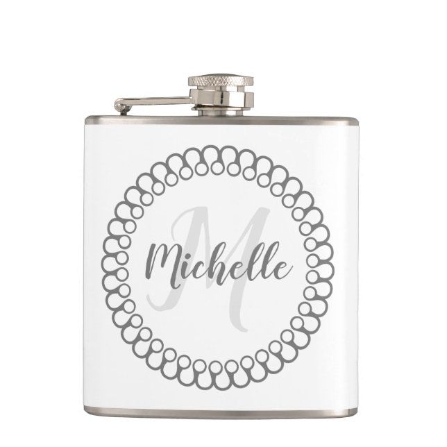 Grey Decorative Circle Monogram Flask (Front)