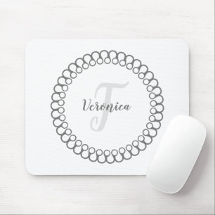 Grey Decorative Circle Monogram Mouse Pad