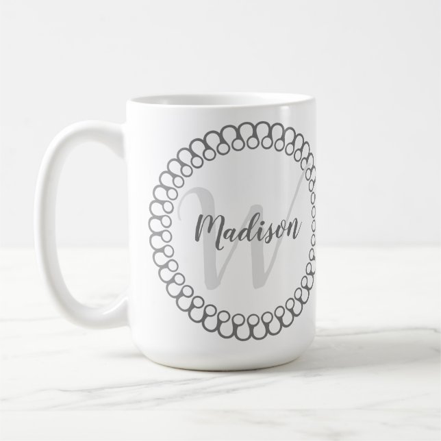 Grey Decorative Circle Personalise Monogram Mug (Left)