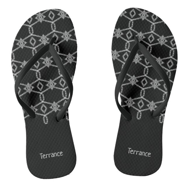 Grey decorative rope fencing black flip flops (Footbed)