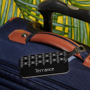 Grey decorative rope fencing black luggage tag