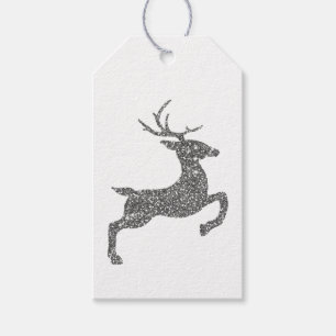 Grey Deer Shape In Faux Glitter Texture With Text Gift Tags
