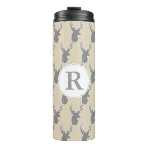 Grey Deer & Taupe Monogram Thermal Tumbler