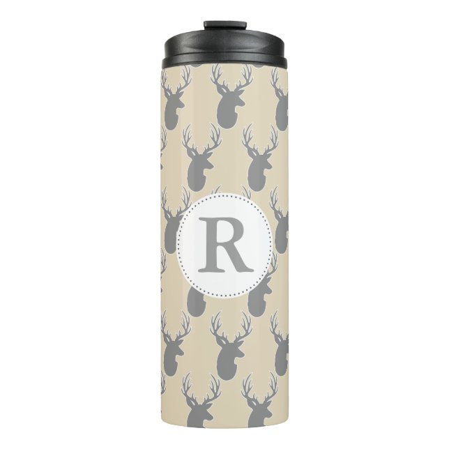 Grey Deer & Taupe Monogram Thermal Tumbler (Front)