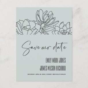 GREY DESERT CACTI SUCCULENT SKETCH SAVE THE DATE ANNOUNCEMENT POSTCARD